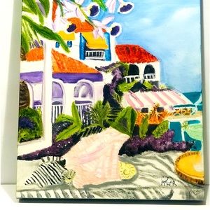 Oil painting on Canvas Abstract City Scene Signed Miller